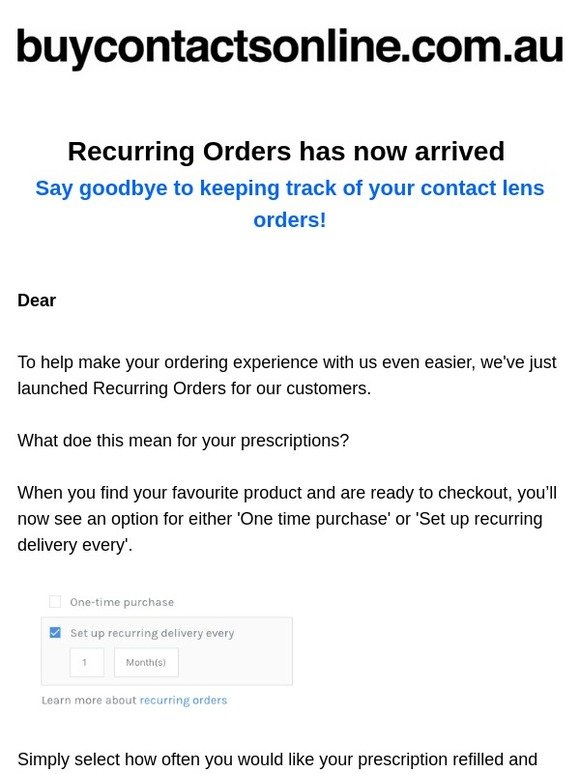 Never run out of contact lenses ever again with Recurring Orders
