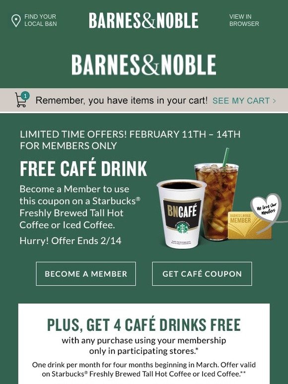 Barnes Noble Become A Member To Use This Free Cafe Drink Coupon Milled