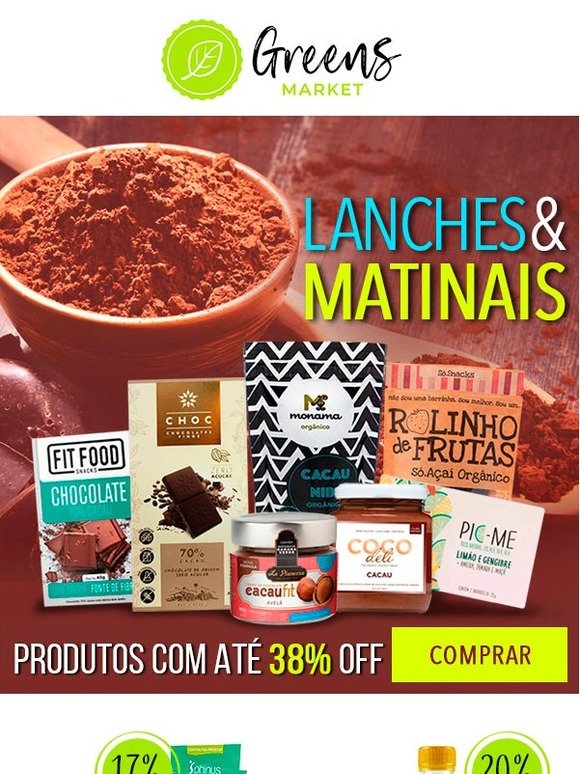 Seu café da manhã mais saudável com os lanches e matinais do Greens Market