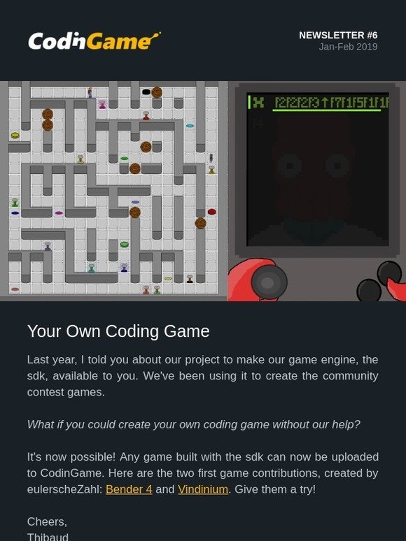 [CodinGame Newsletter] Yes, you can create your own coding game!