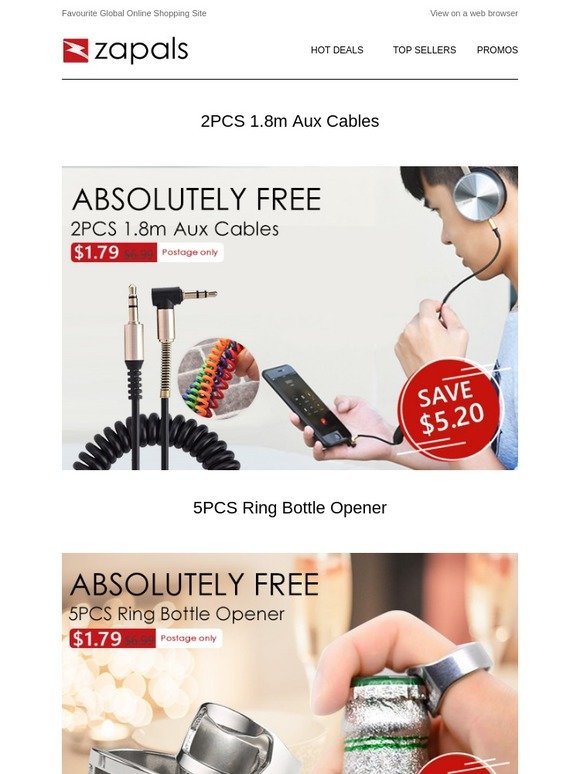 Only $1.79 - 2PCS 1.8m Aux Cables | 5PCS Ring Bottle Opener; Self Defence Tactical Pen $9.99; Bluetooth Music Phone w/ TWS Earbuds $37.99
