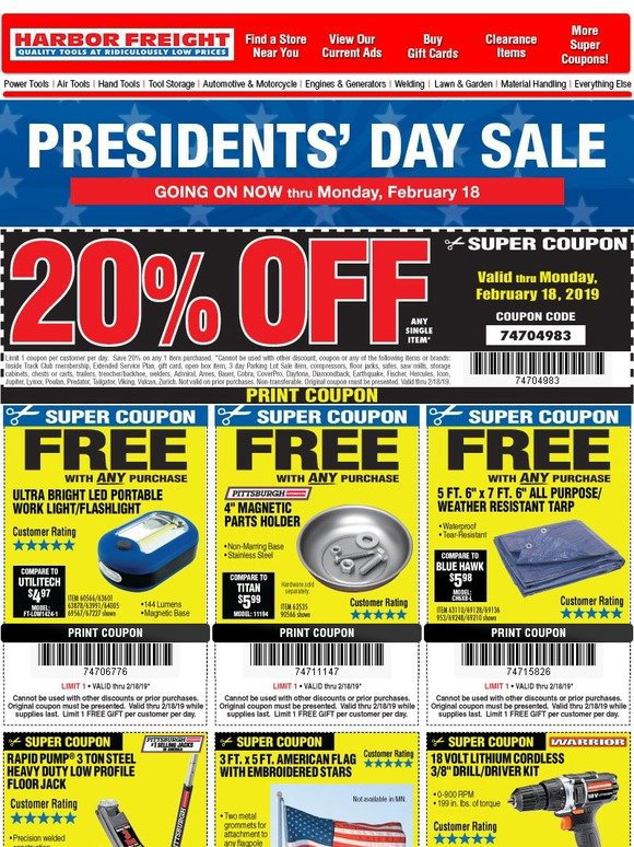Harbor Freight Tools REMINDER • Huge Presidents' Day Sale this Weekend