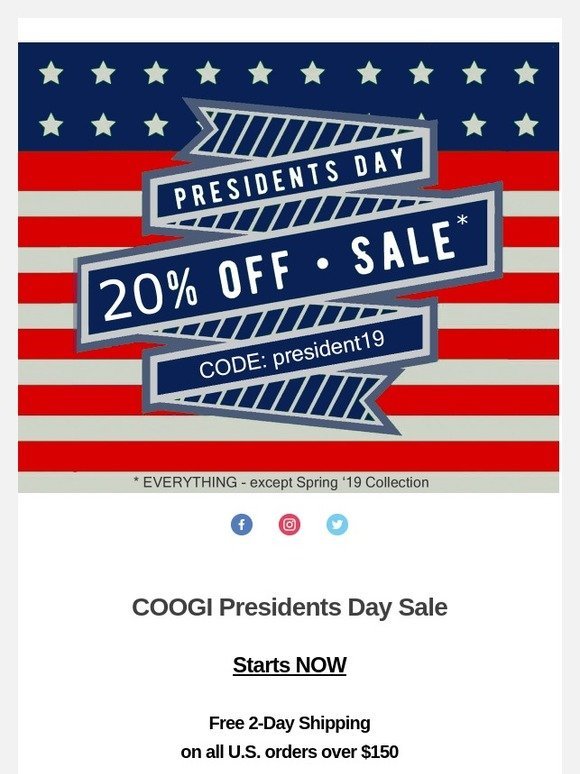 COOGI Presidents Day SALE - 20% Off Site-Wide - Starts Now!