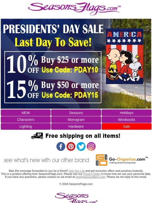 Last Day To Save! Presidents' Day Sale!