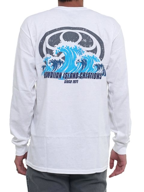 Big Wave Dot White Men's Hawaiian Long Sleeve T-Shirt