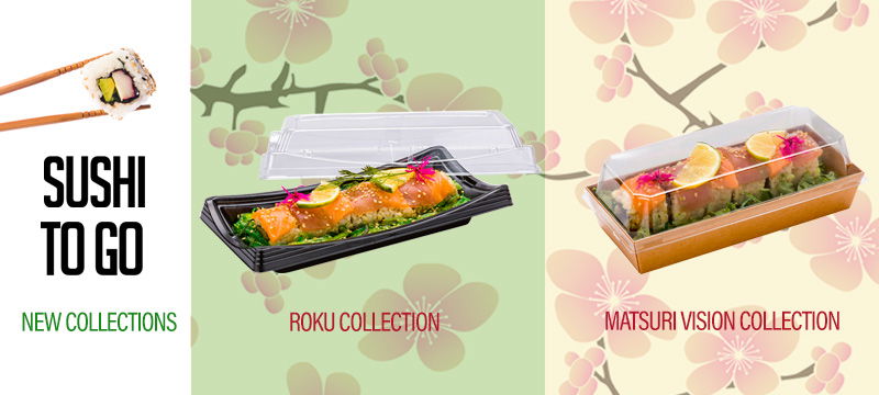 Roku Rectangle Black Plastic Medium Take Out Sushi Tray - with Clear Lid -  6 3/4 x 3 3/4 x 2 - 100 count box