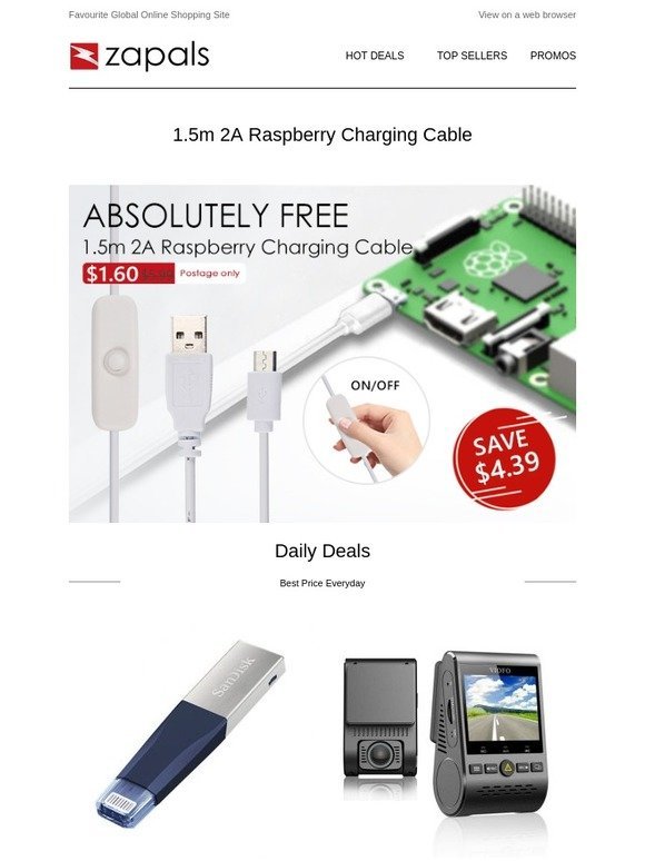 $1.6 for Raspberry Fans - 1.5m 2A Charging Cable; SanDisk 128GB iXpand for iPhone $35.99; Baseus 30W PD3.0/QC4.0 Car Charger $5.49