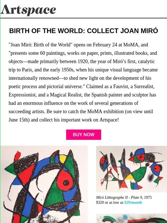 Artspace Birth of the World Collect Joan Miró Milled