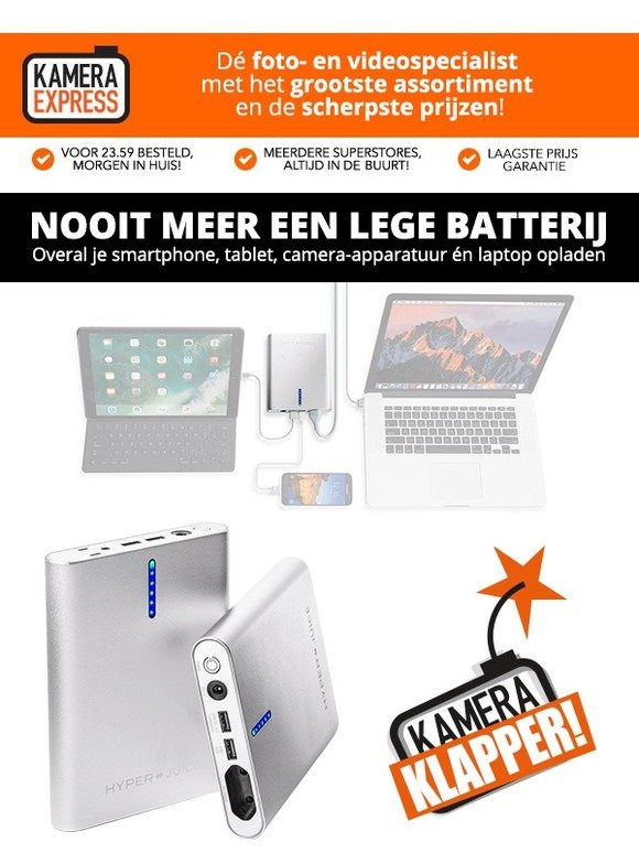 Nooit meer een lege batterij!