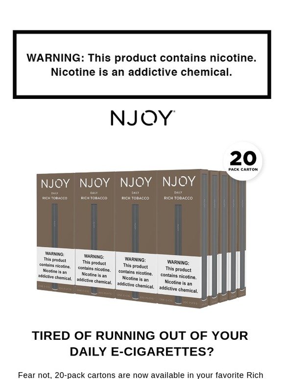 NJOY® Daily Cartons Now Available in Rich Tobacco! Milled