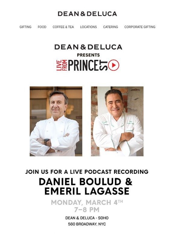 You're invited! Daniel Boulud and Emeril Lagasse March 4th at Dean & DeLuca SoHo