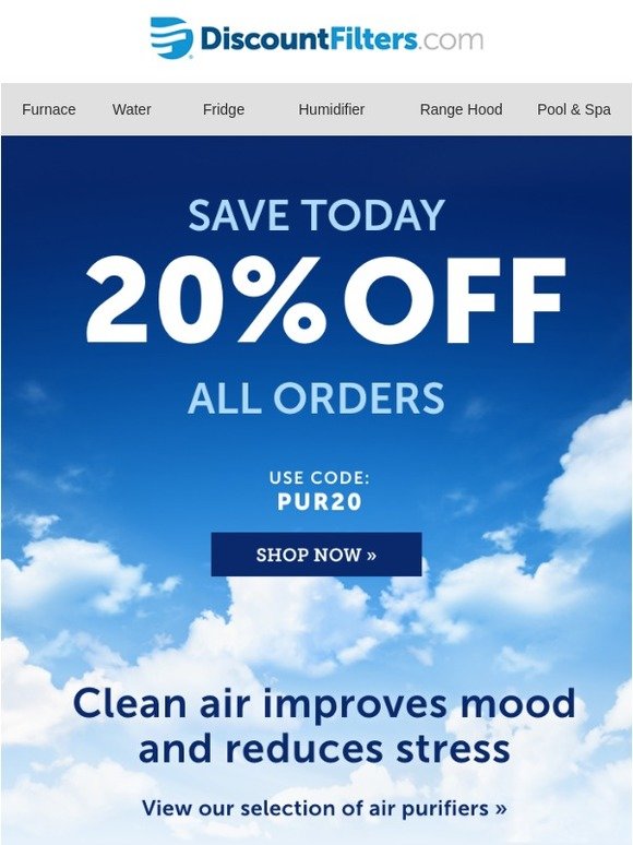 Discount Filters: [You've Earned 20% Off] + New Air Purifier - Milled