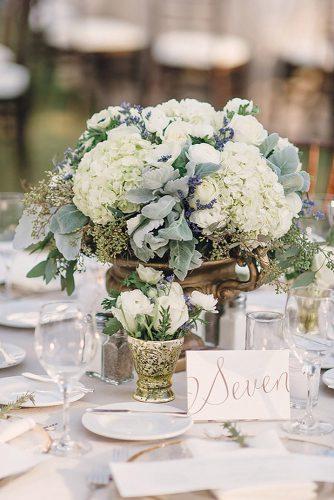 sage green wedding centerpiece elegant with white flowers in vintage gold vase we heart photography