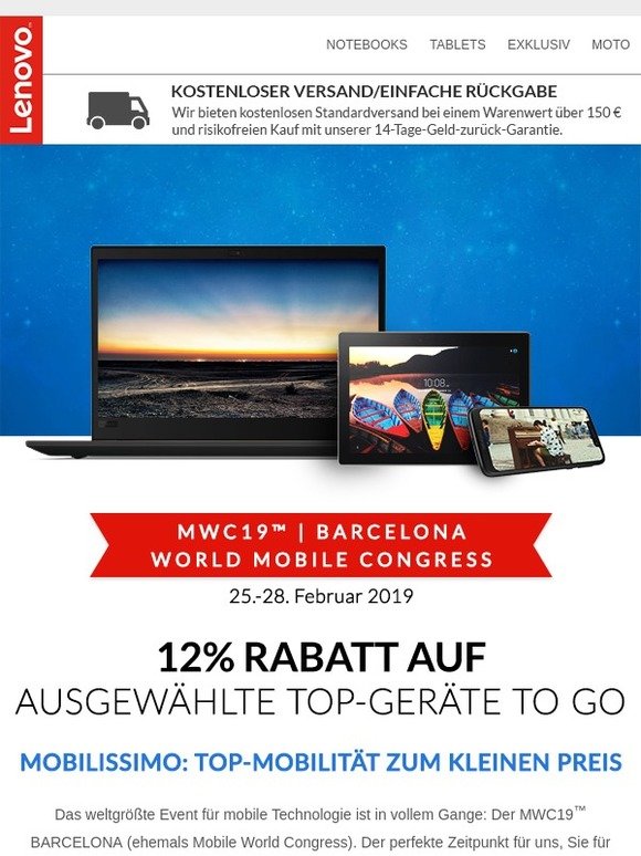EINFACH MOBILISSIMO: Top-Rabatt auf Lenovo Top-Devices, inspiriert vom MWC19™ >