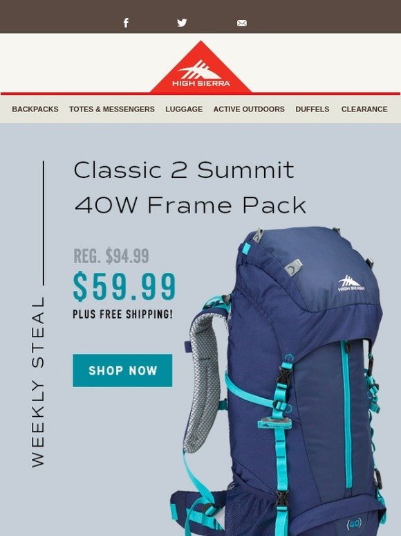 high sierra classic 2 series summit 40w frame pack