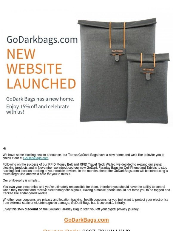GoDark Bags has a new home! Come and save 15%