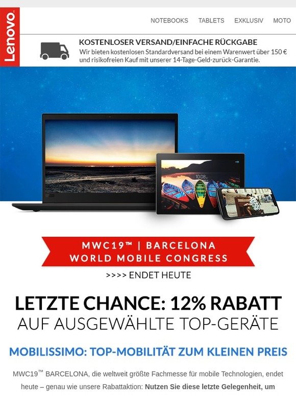 Letzte Chance auf LENOVO MOBILISSIMO-DEALS mit 12% Rabatt