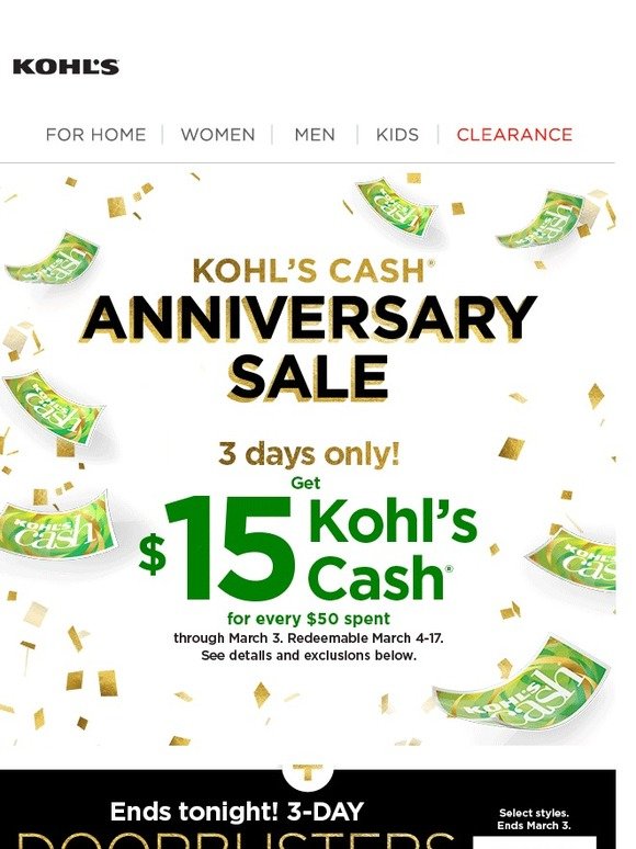 Kohl's FINAL HOURS to earn 15 Kohl's Cash for every 50 spent! Milled
