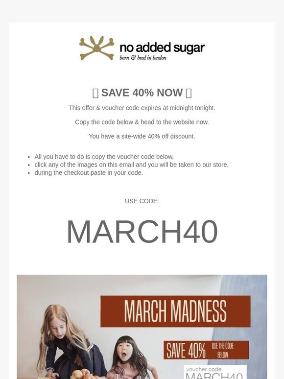 LAST CHANCE - Ending Tonight 40% Off - March Madness