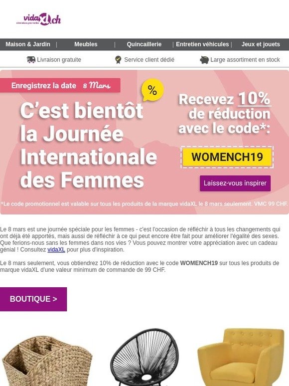 Obtenez 10% de réduction pour la journée internationale de la femme !