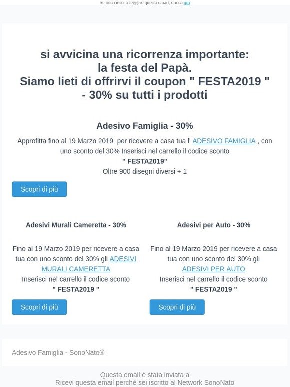 Festa del papà : - 30% su tutti i prodotti, approfittatene