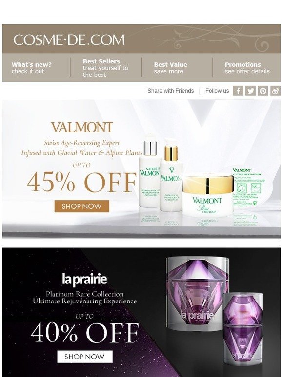 Selected items from Valmont, La Prairie ➤ Shop now