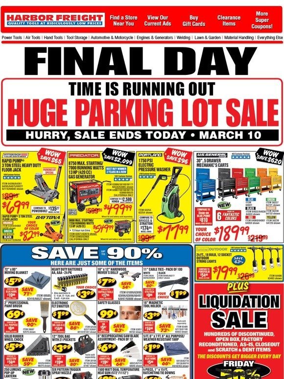 Harbor Freight Tools FINAL DAY • Huge Parking Lot Sale Ends Today Milled