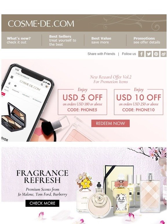 Fragrance Refresh. Premium Scents from Jo Malone, Tom Ford, Burberry.