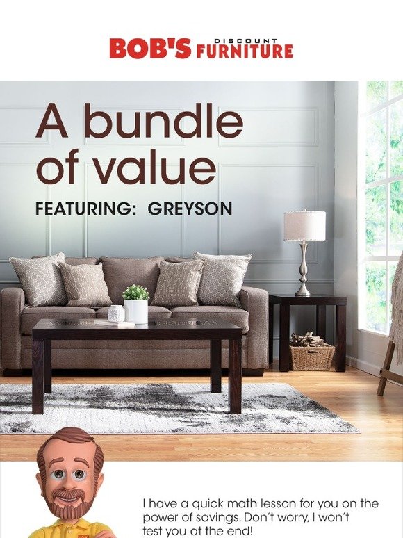 Bob's Discount Furniture My Greyson Complete Living Room Set for Only