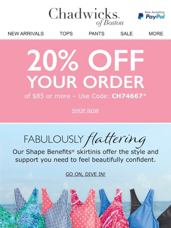 Chadwicks 20 Off 85+ NEW Shape Benefits® Swimwear Milled