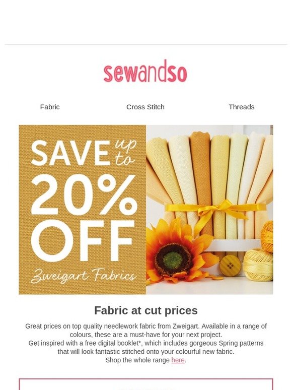 Up to 20% off all Zweigart fabric