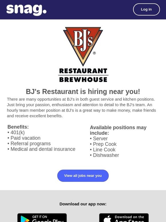 Snagajob Job Alert BJ's Restaurant is hiring near you Milled