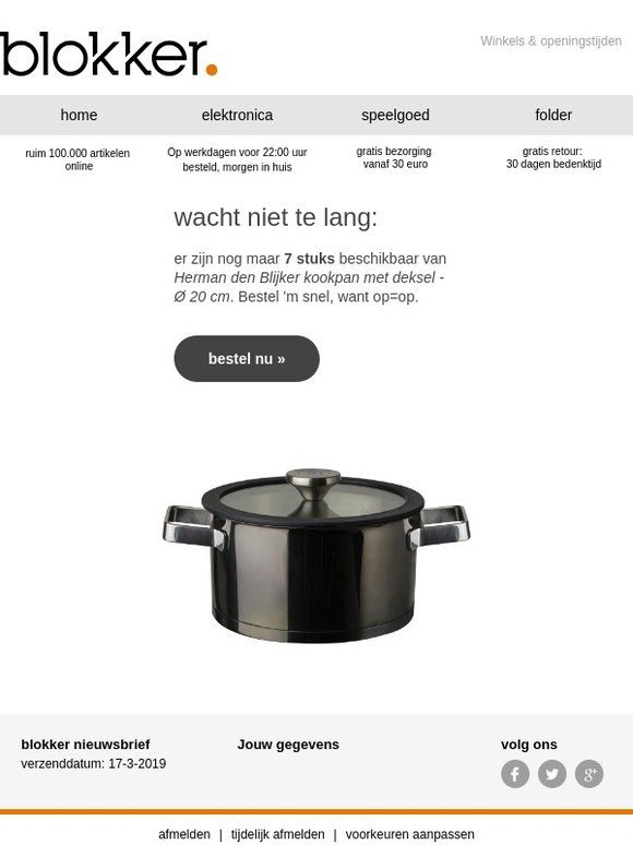 Verbazing krans een Blokker NL: Herman den Blijker kookpan met deksel is bijna uitverkocht |  Milled