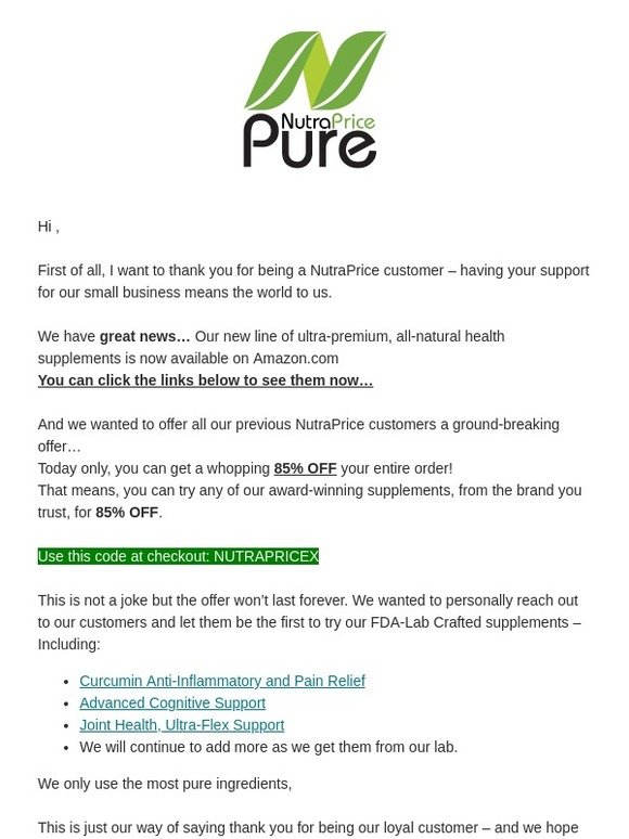 Important Amazon News: NutraPrice Customers Please Read!