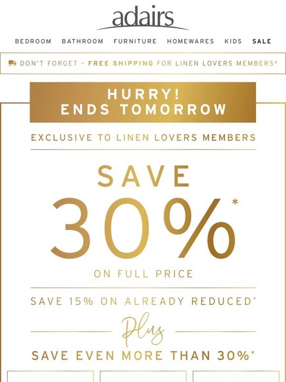 Adairs Linen Lovers! Save 30 on Full Price Ends Tomorrow! Milled