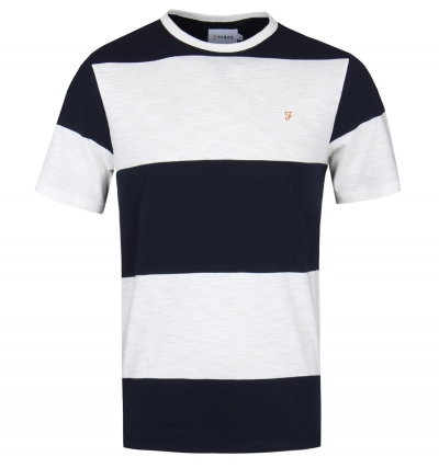 Farah Woolacombe Stripe True Navy Short Sleeve T-Shirt