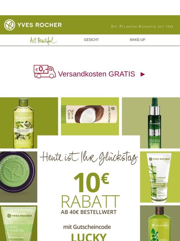 Yves Rocher DE: 10 € Gutschein und GRATIS Versand | Milled