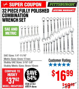 View 32 Pc Fully Polished SAE & Metric Combination Wrench Set