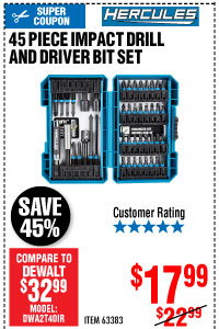 View 45 Pc Hercules Impact Driver Bit Set