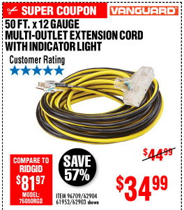 View 50 ft. x 12 Gauge Multi-Outlet Extension Cord with Indicator Light
