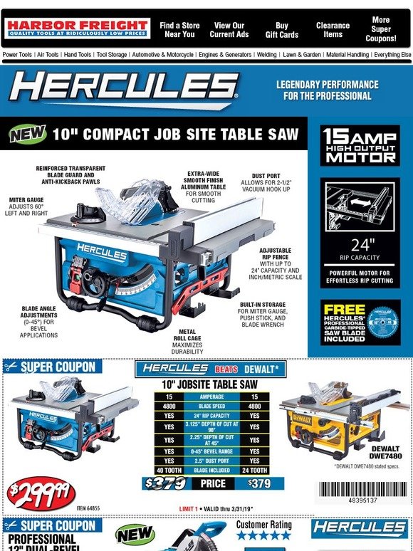 Harbor Freight Tools NEW PRODUCT ALERT • Hercules 10" Compact Job Site