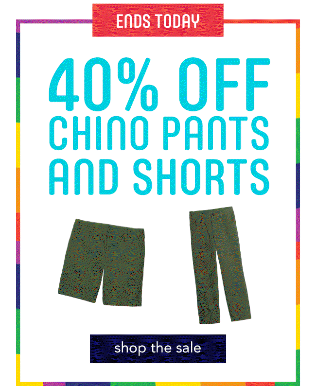 today's deal: 40% off chino pants and shorts
