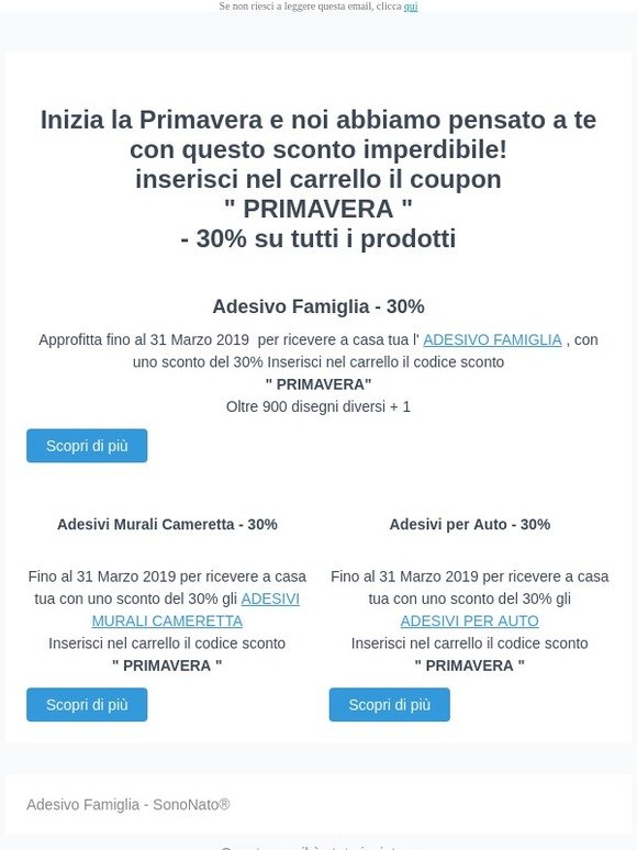 Sconto di Primavera : - 30% su tutti i prodotti, approfittane