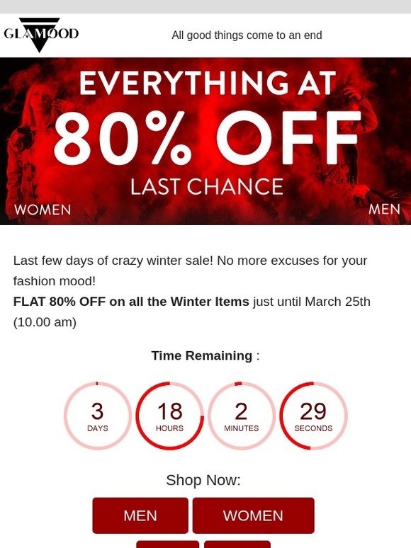 Last few days of crazy winter sale: Everything at 80% OFF