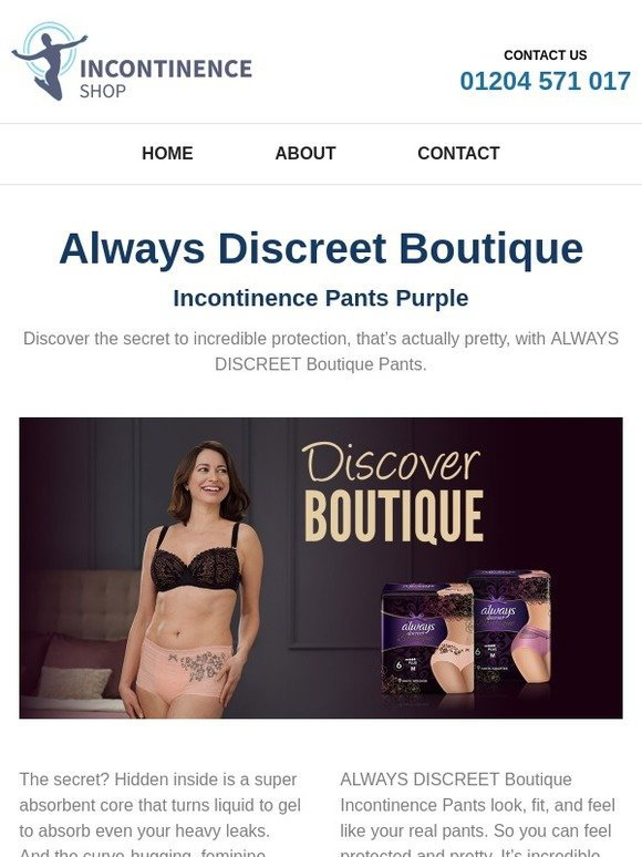 incontinenceshop.com: Incontinence Shop - New Always Discreet Boutique  Purple