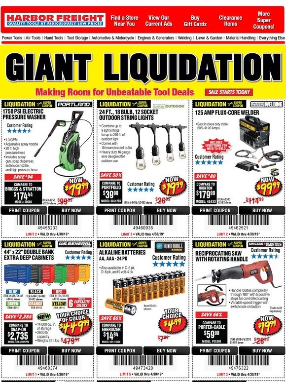 Harbor Freight Tools GIANT LIQUIDATION • Making Room for Unbeatable