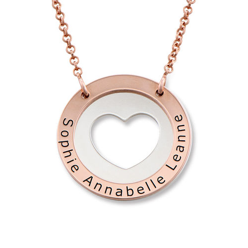 Circle Heart Necklace in Silver and Rose Gold Plated