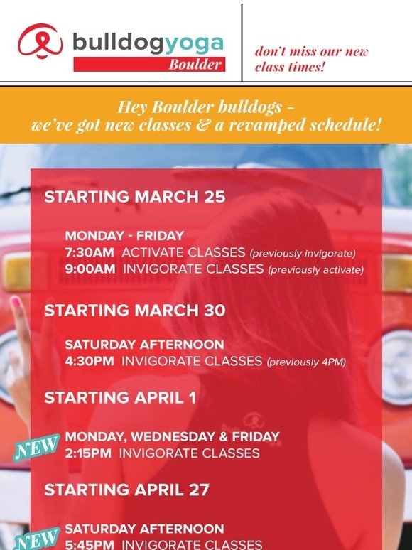 Schedule changes - NEW classes and time adjustments!