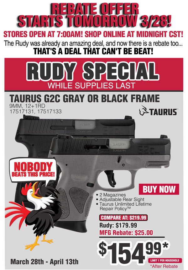 Rural Rudy Special Taurus G2C 9mm Pistol 154.99! (after