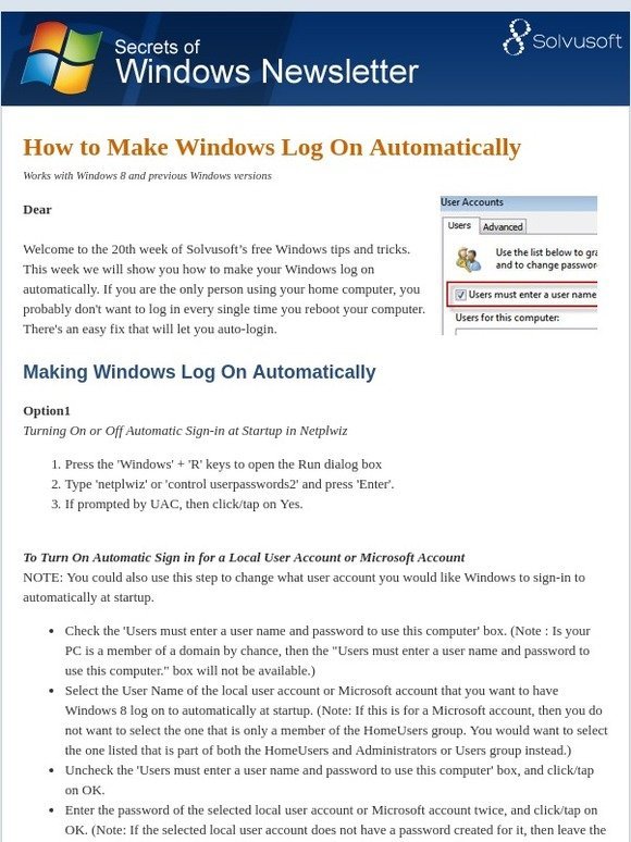 How to Make Windows Log On Automatically